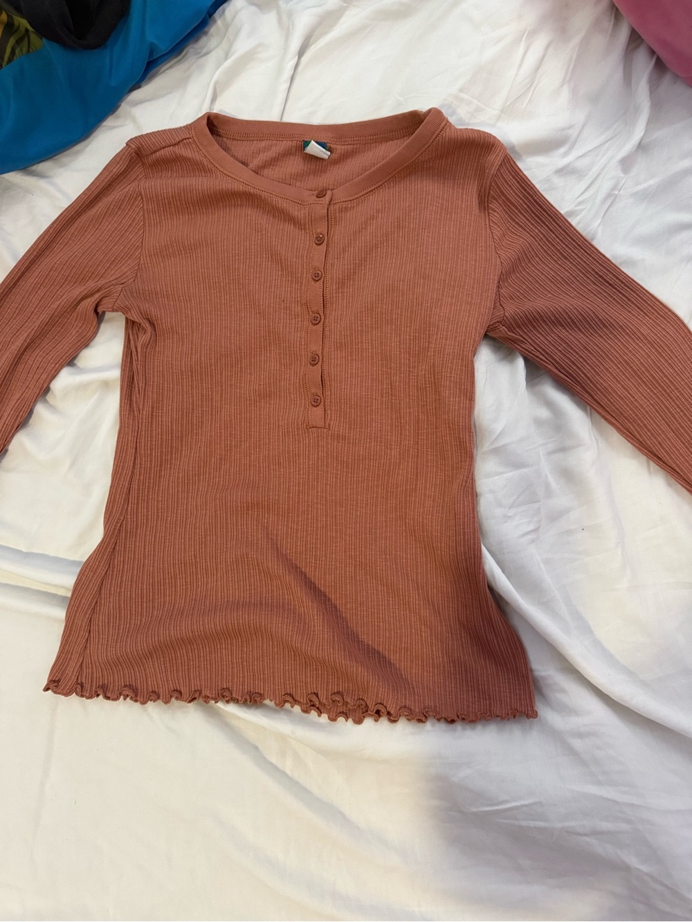 Old Navy Ribbed Henley Long-Sleeve Top in Rusty Terracotta